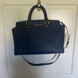 Michael Kors navy blue saffiano leather satchel